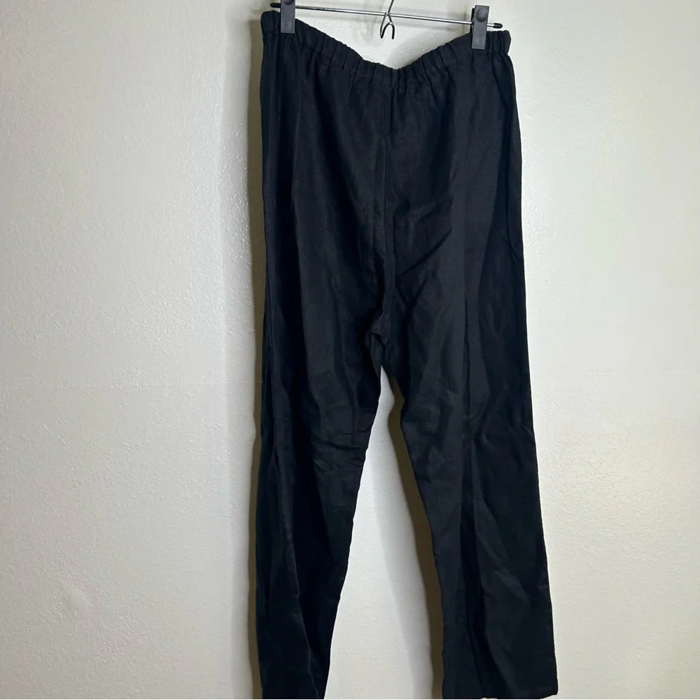 Reformation Olina 100% Linen Black Straight Leg Drawstring Trouser Pant XL